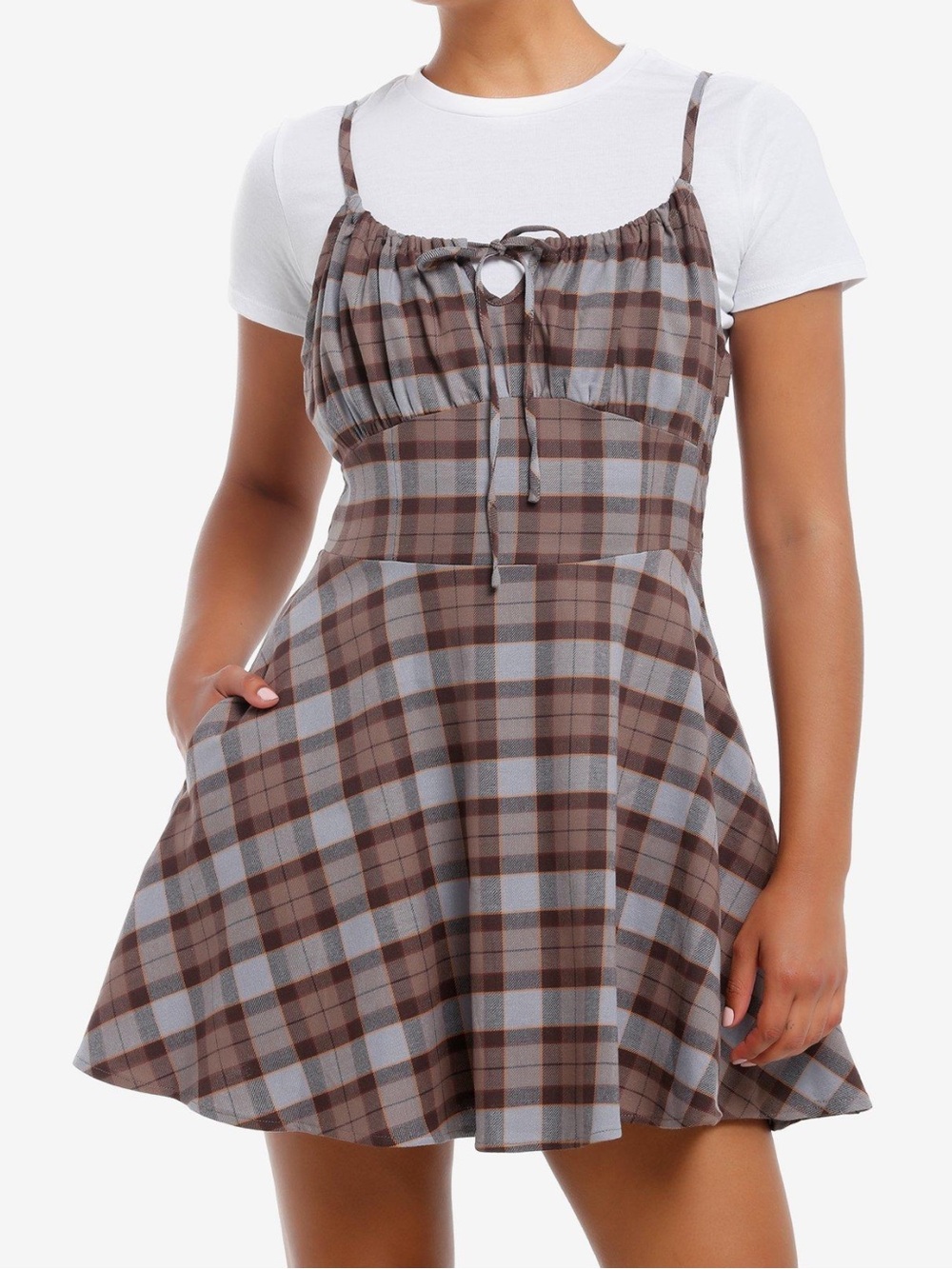 Juniors Thorn & Fable Brown and Gray Mini Dress Small